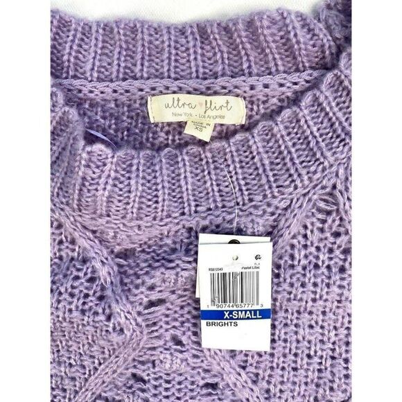 ‎Ultra Flirt Sweater Top XS Purple Chunky-Knit Crew - Picture 5 of 8